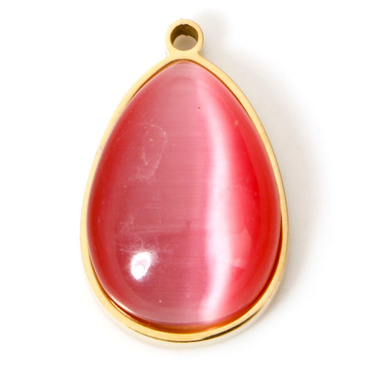 Charms Médaille Goutte Pierre Rose (Oeil de chat)