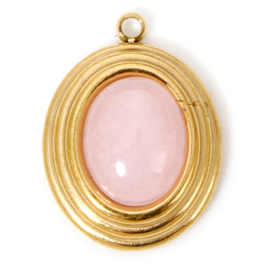 Charms Médaille Ovale Jade teintée Pierre Rose