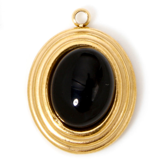 Charms Médaille Ovale Jade teintée Pierre Noir