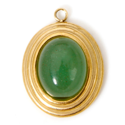 Charms Médaille Ovale Jade teintée Pierre Vert