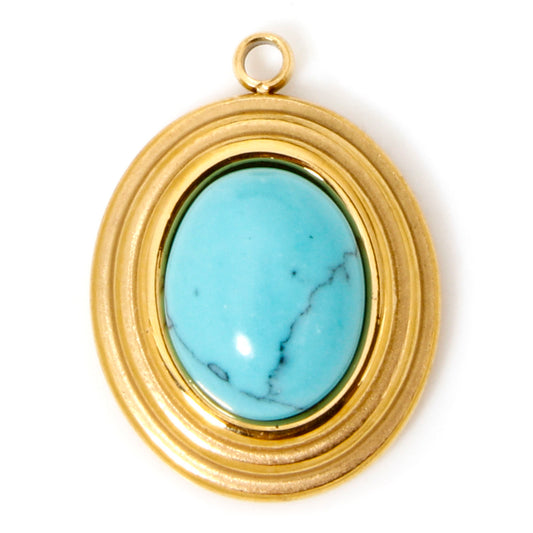 Charms Médaille Ovale Pierre Turquoise