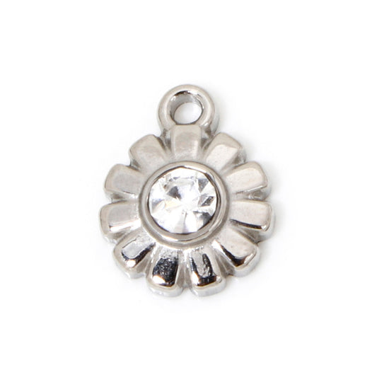 Charms Soleil Fleur - Strass blanc - Argent
