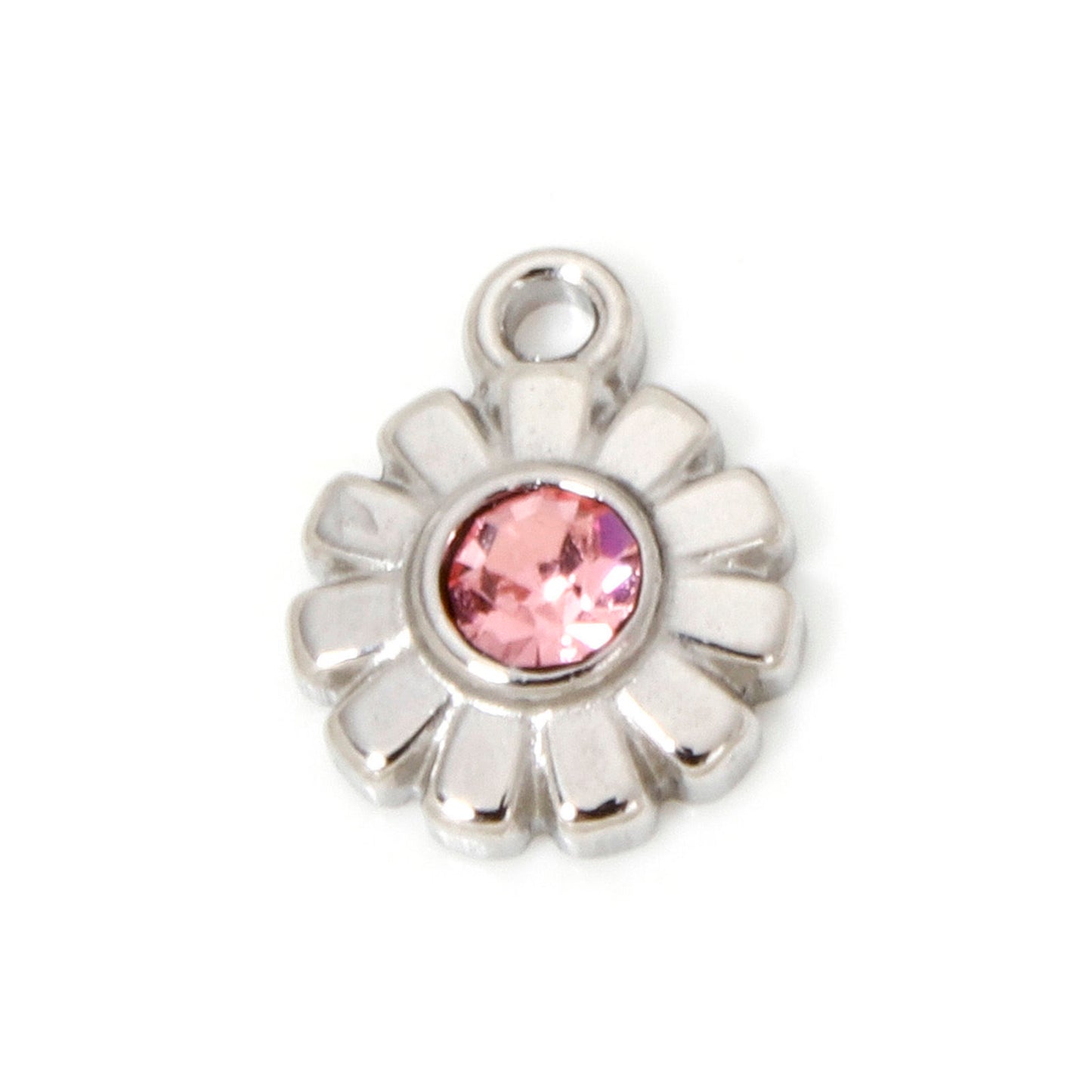 Charms Soleil Fleur - Strass rose - Argent