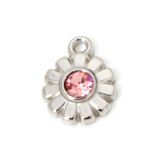 Charms Soleil Fleur - Strass rose - Argent
