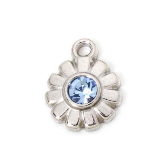 Charms Soleil Fleur - Strass bleu - Argent
