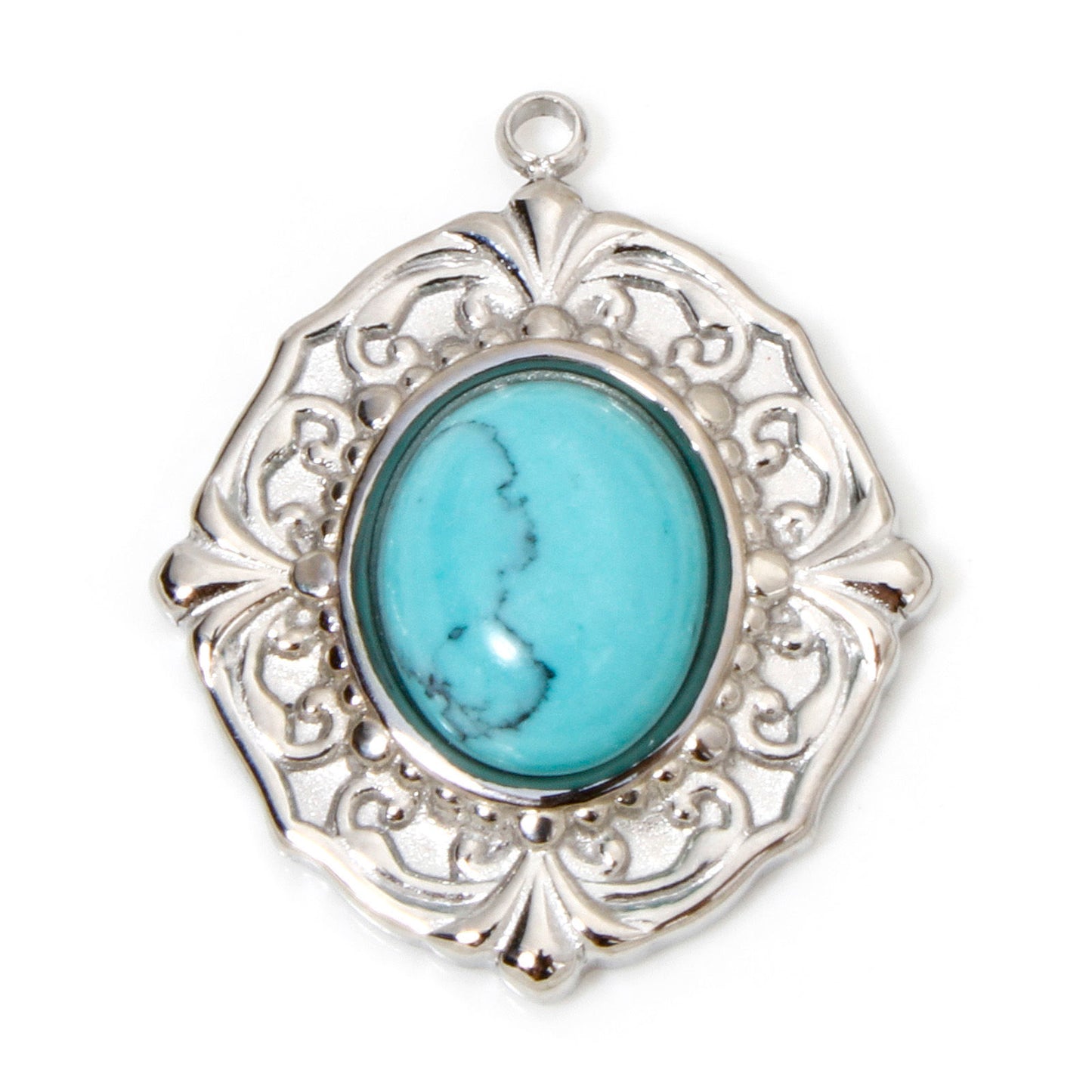 Charms Médaille Ovale Résine Turqoise - Argent