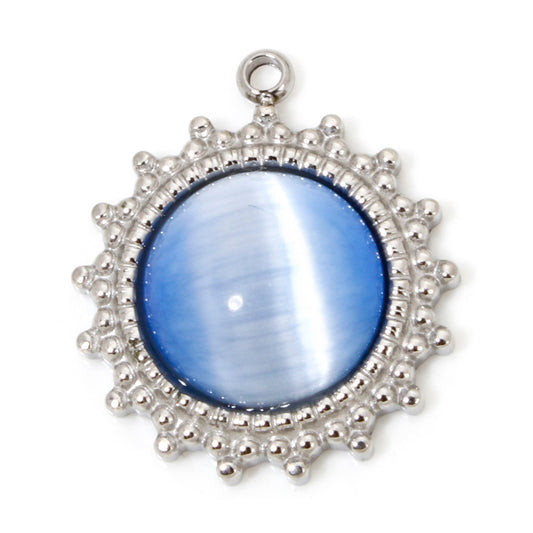 Charms Soleil Pierre Oeil de chat Bleu - Argent