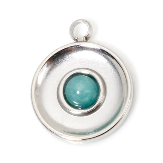 Charms Médaille Cercle Ronde Pierre Turquoise - Argent