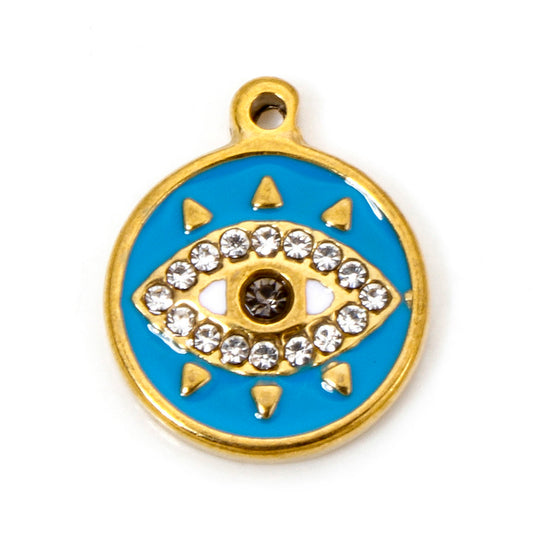 Charms Médaille Oeil Strass - Email Bleu