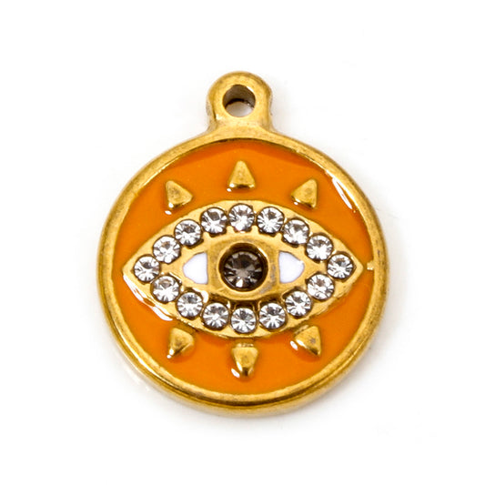 Charms Médaille Oeil Strass - Email Orange