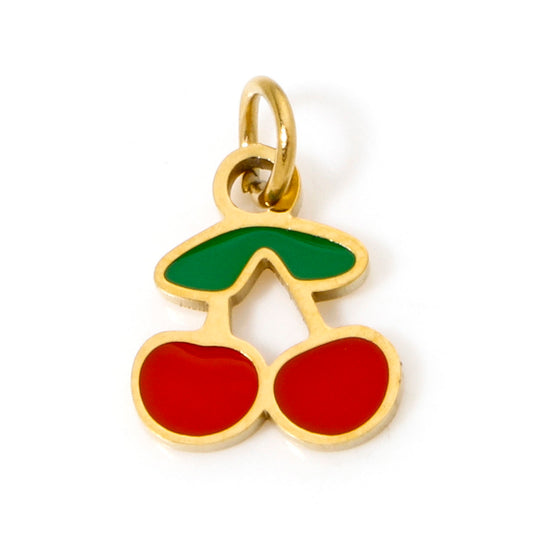 Charms Cerise petite émail rouge et verte