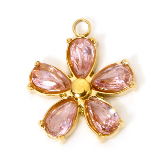 Charms Fleur strass rose