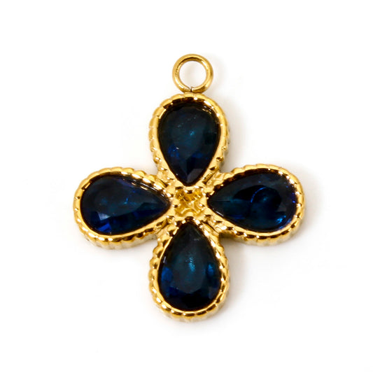 Charms Trefle Croix Strass Bleu