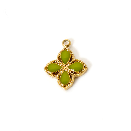 Charms Croix Trefle émail vert