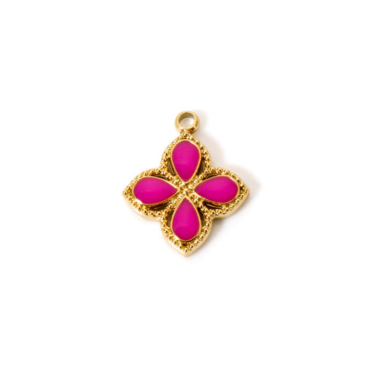 Charms Croix Trefle émail rose