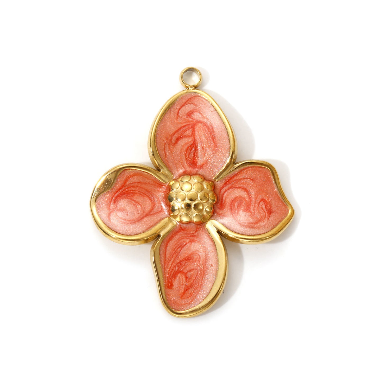 Charms Fleur 4 Pétales - Email Orange Corail