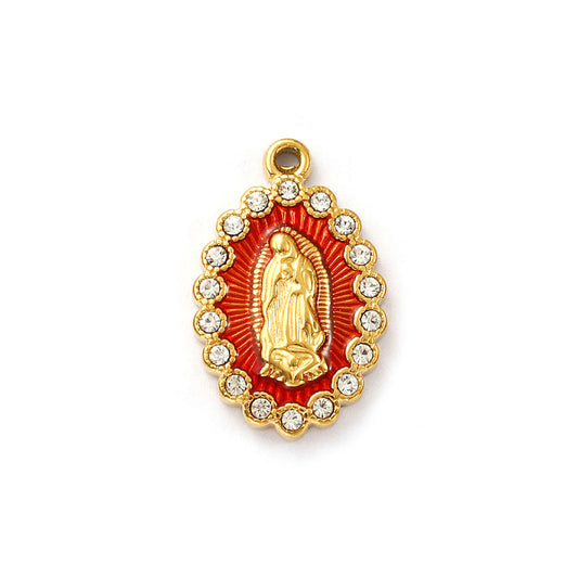 Charms Vierge Marie Strass - Email Rouge