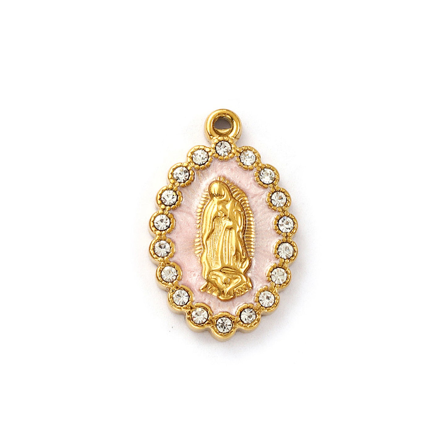 Charms Vierge Marie Strass - Email Rose clair