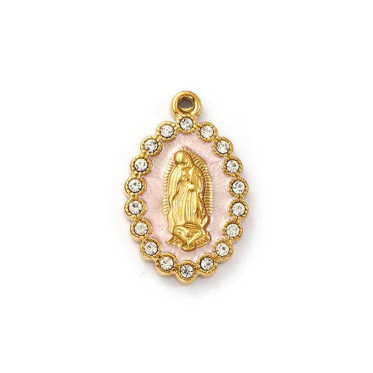 Charms Vierge Marie Strass - Email Rose clair