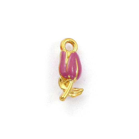Charms Fleur Tulipe - Email Violet Fuschia Rose
