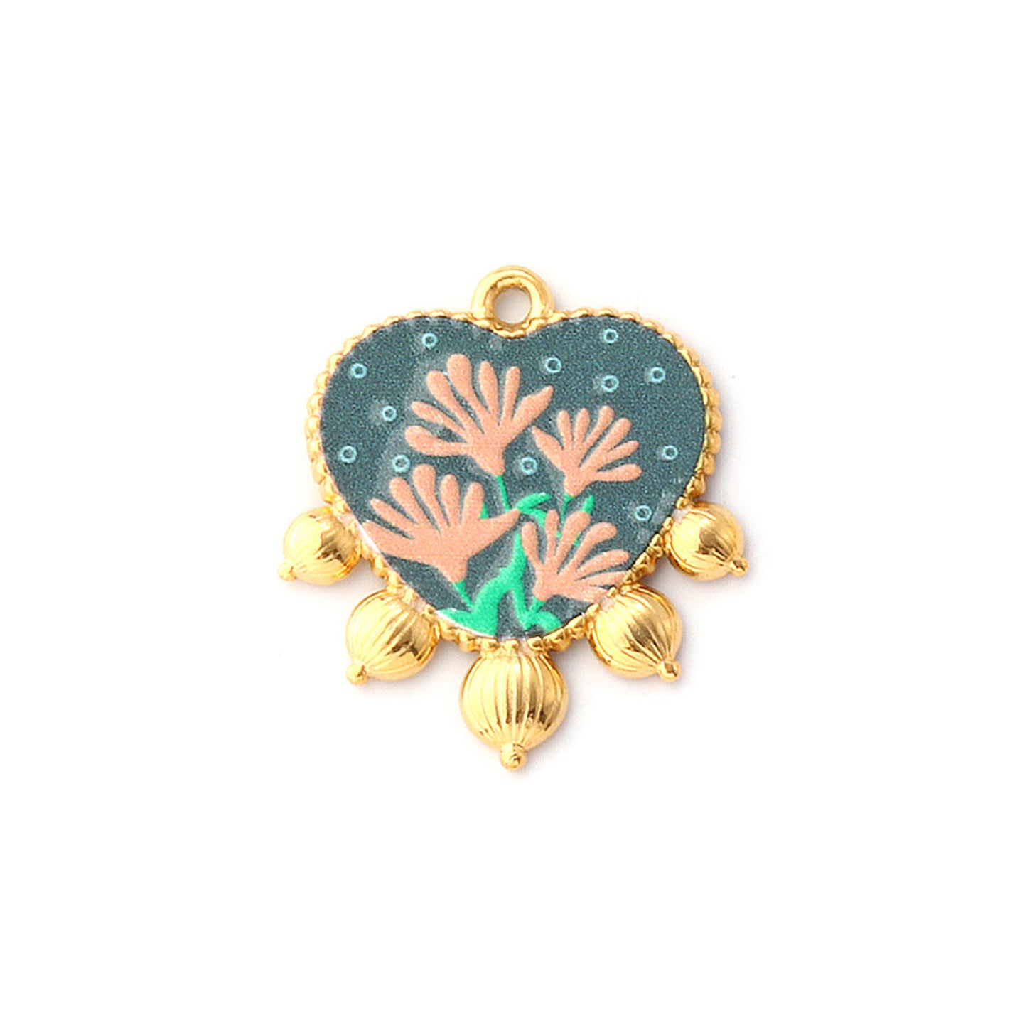 Charms Médaille Coeur Fleur Bleu Rose