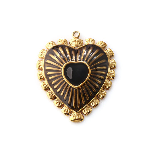 Charms Coeur Ex Voto émail Noir