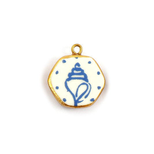 Charms Médaille Cercle Blanc Coquillage Bleu
