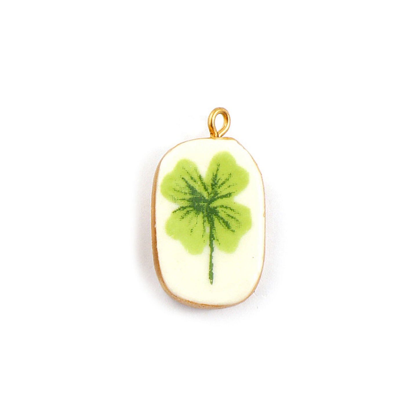 Charms Médaille Ovale Blanc Trefle Vert