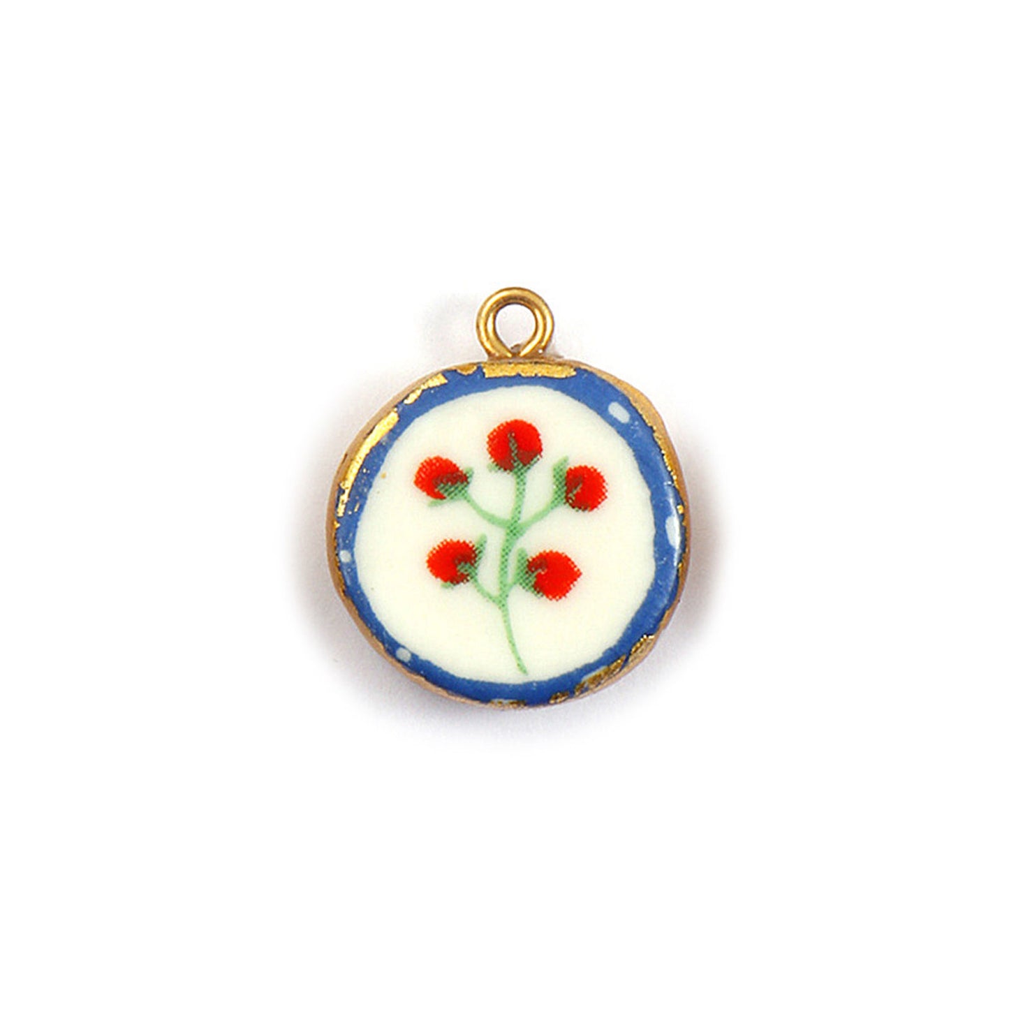 Charms Médaille Cercle Blanc Fleur Tomate rouge