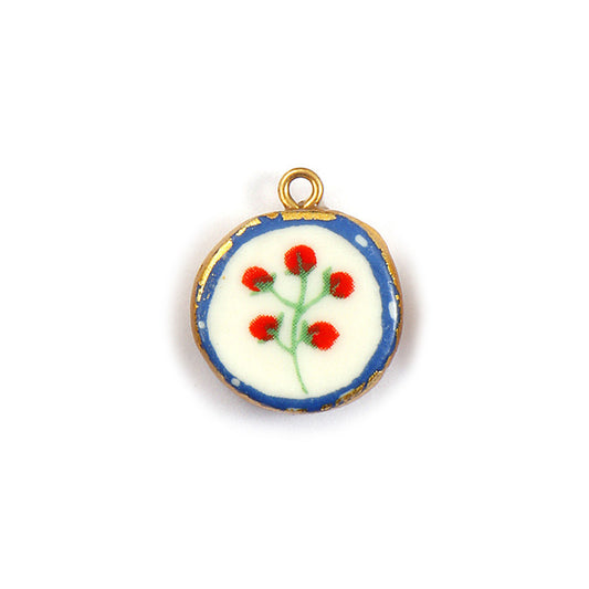 Charms Médaille Cercle Blanc Fleur Tomate rouge