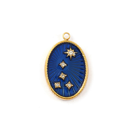 Charms Médaille Oval Strass Bleu
