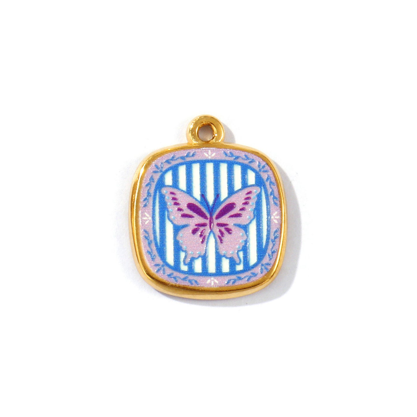 Charms Médaille Carrée Papillon - Bleu Violet