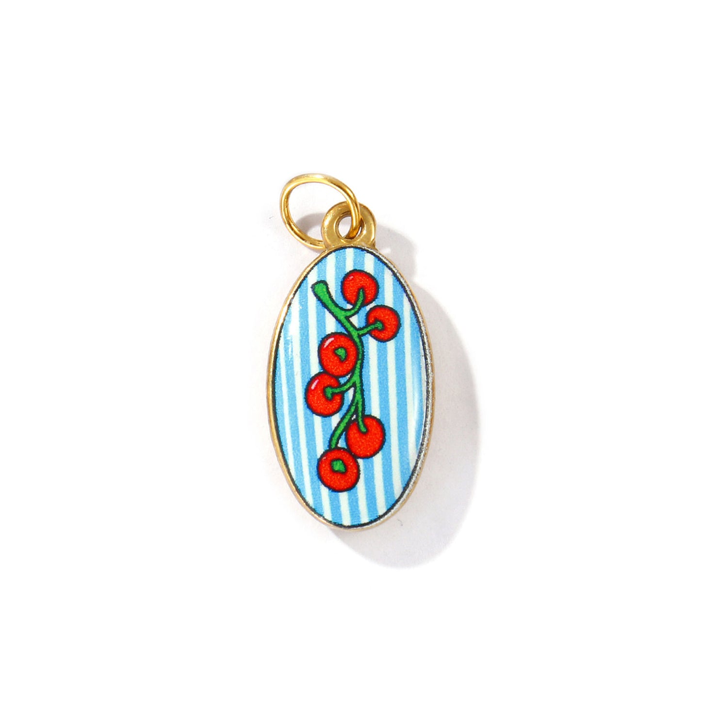 Charms Médaille Ovale Email Bleu Rouge Tomate