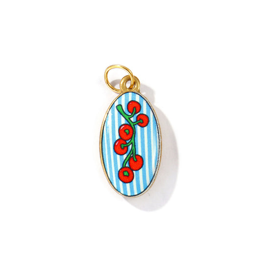 Charms Médaille Ovale Email Bleu Rouge Tomate