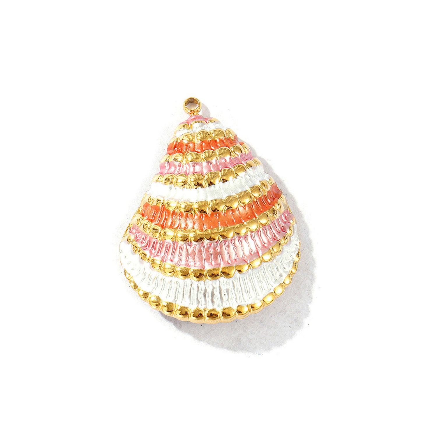 Charms Coquillage Moule - Email Blanc Orange Rose