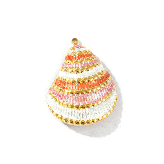Charms Coquillage Moule - Email Blanc Orange Rose