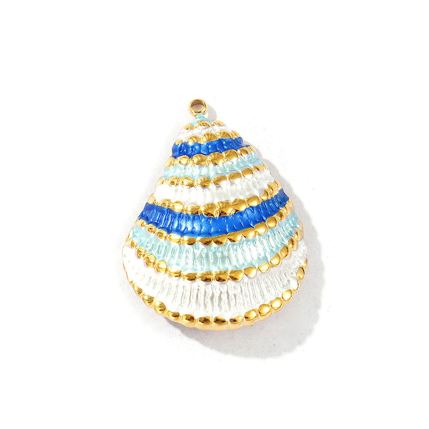 Charms Coquillage Moule - Email Blanc Bleu Turquoise