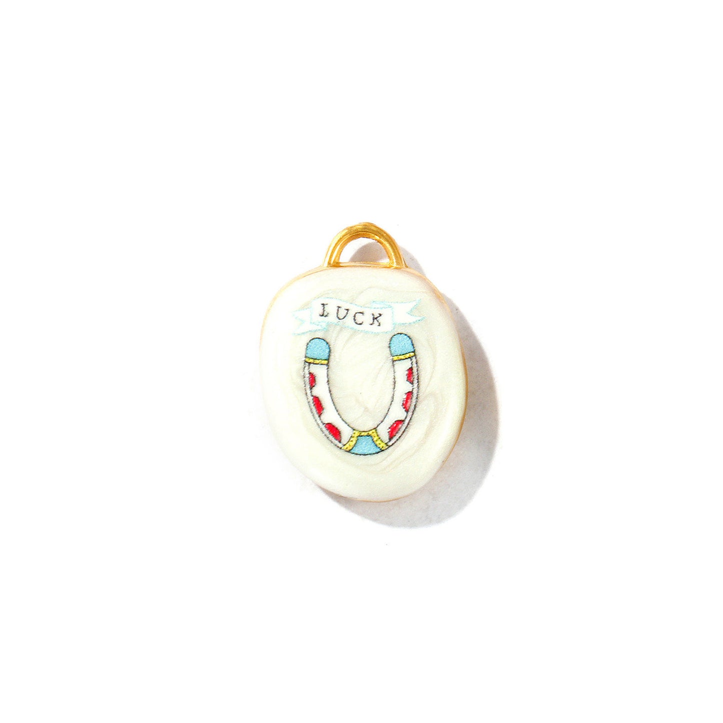 Charms Médaille Chance Luck Ovale Fer cheval - Blanc