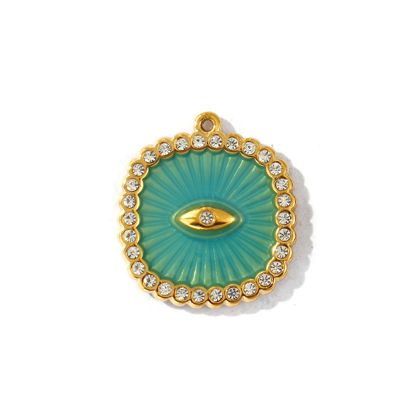 Charms Médaille Carré Ovale Oeil - Email turquoise strass