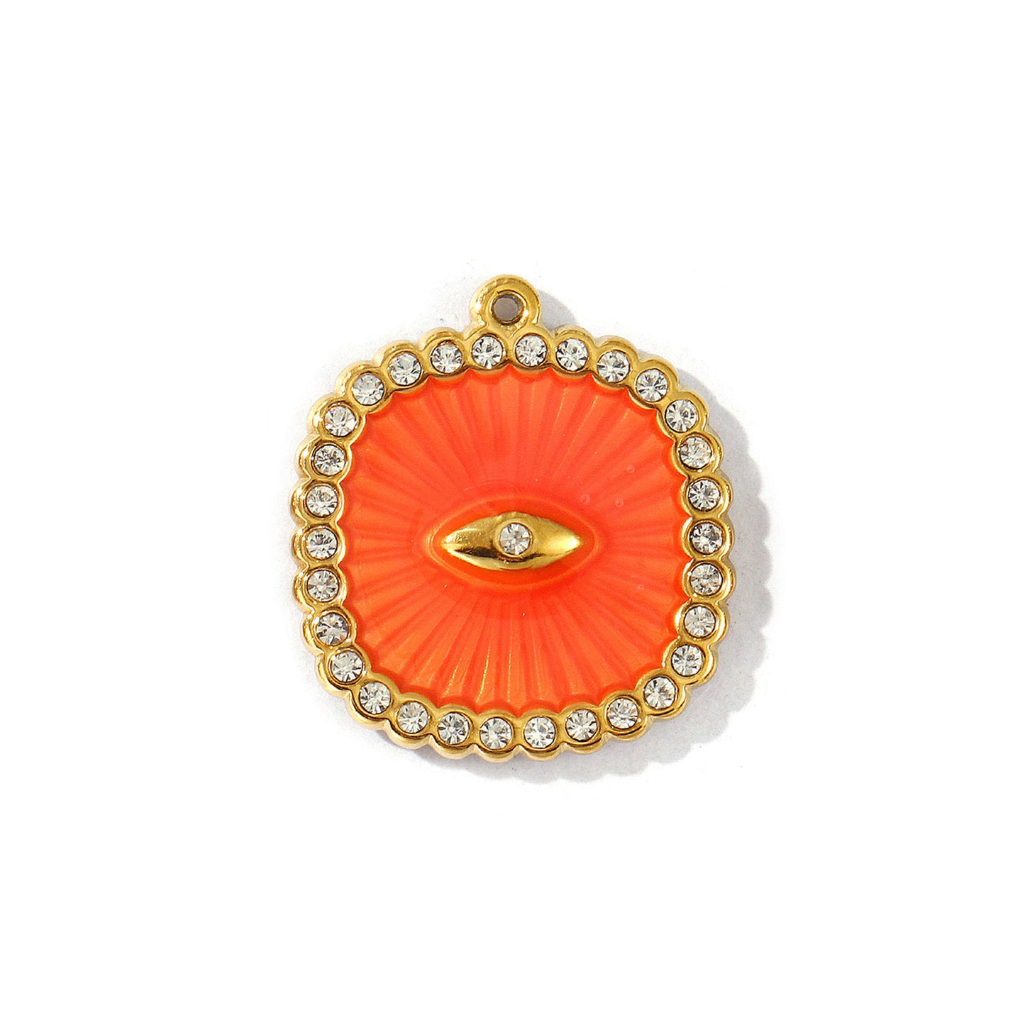 Charms Médaille Carré Ovale Oeil - Email orange beige strass