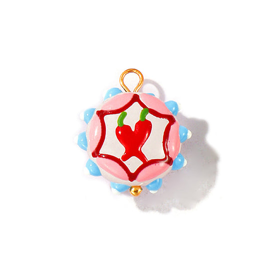 Charms Perle Céramique Médaille Cercle Piment - Email Blanc Rose Bleu Rouge