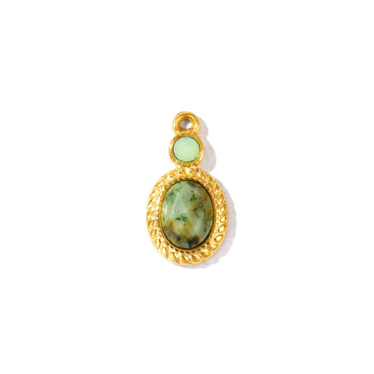 Charms Médaille pierre ovale strass - Turquoise Vert