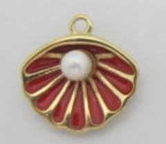 Charms Coquillage perle émail Rouge
