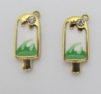 Charms Glace Esquimau émail Vert & Blanc