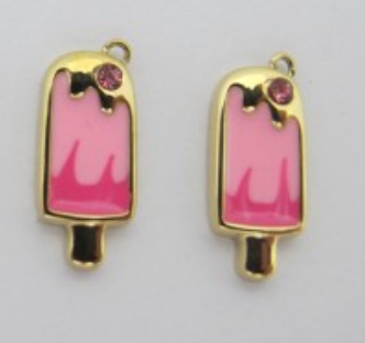 Charms Glace Esquimau émail Rose & Blanc