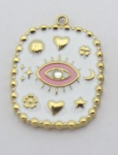 Charms Médaille Oeil émail Blanc