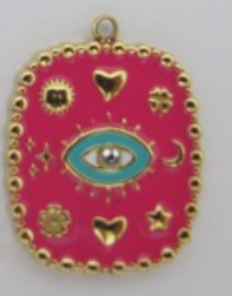 Charms Médaille Oeil émail Rose
