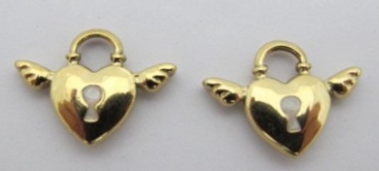 Charms Coeur cadenas aile émail blanc