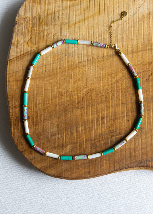 Collier Maya court - Multi-pierres couleurs pastel