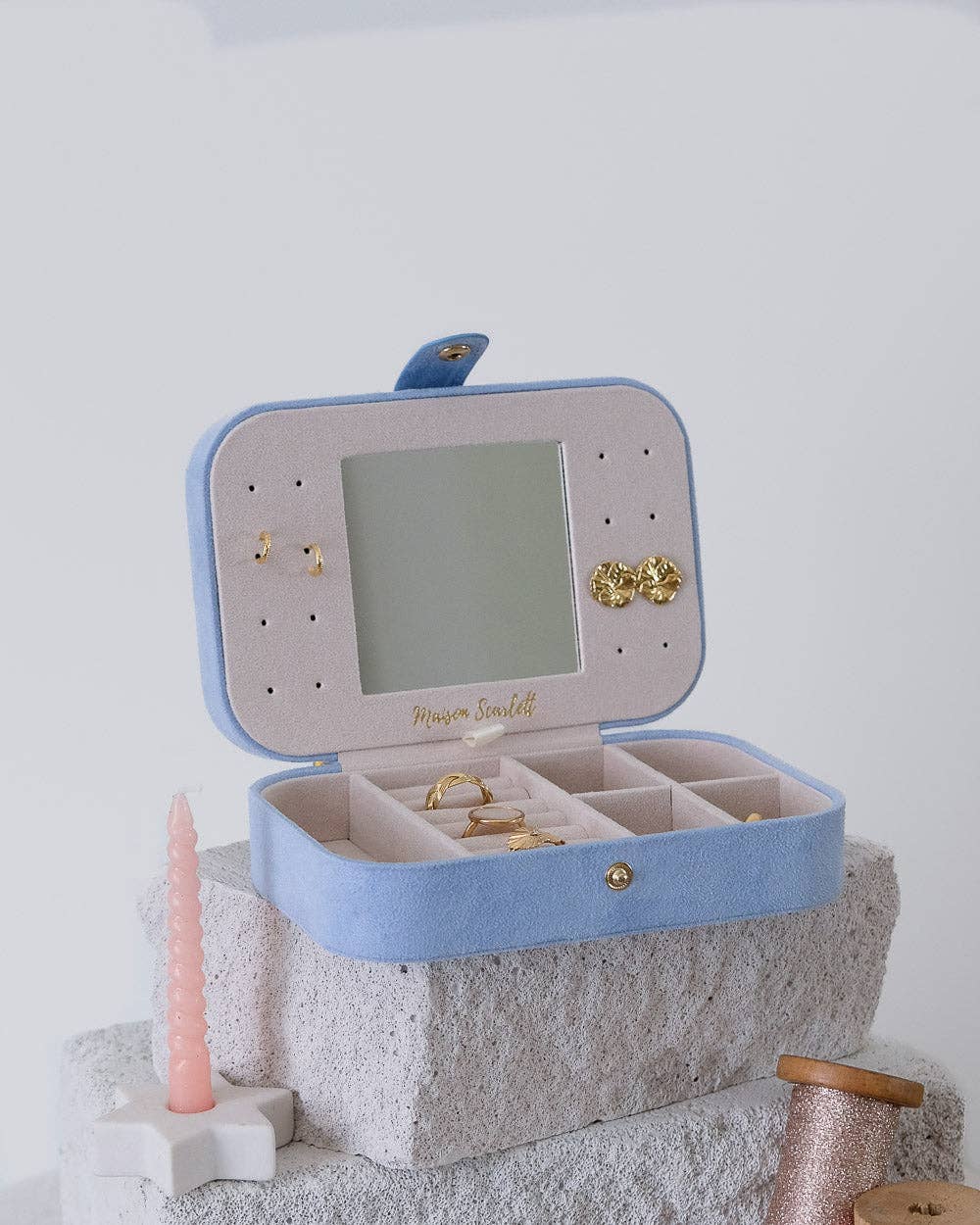 Boîte à bijoux Brigitte - Velours Bleu ciel